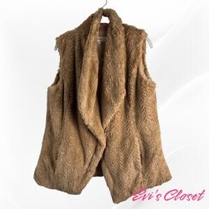 Wild Flower Women's Faux Fur Sleeveless Cardigan Vest SZ M Brown